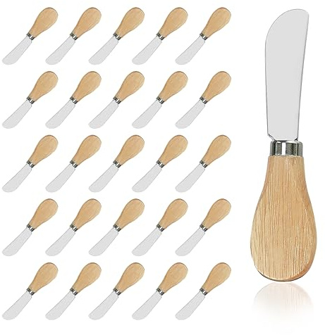 DIFENLUN 25 Piece Small Cheese Spreader Knives Set, Mini Stainless Steel Butter Knife Spreader with Wooden Handle for for Charcuterie Board, Sandwiches, Cocktail Spreaders, Dips, 4.7 inch