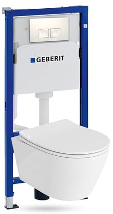 Lavita Duofix Basic Vorwandelement + Wand Tiefspül WC Praia Weiß Spülrandlos + WC Sitz + Bedienplatte Delta 25 Weißer Knopf Komplettset Unterputz Spülkasten Toilette Komplett Sett WC
