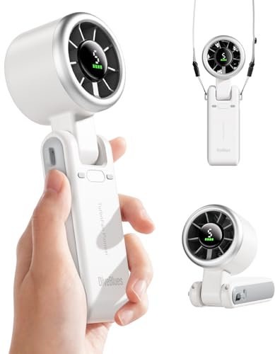 Diveblues Ventilatore Portatile a Mano, Raffreddamento Turbo 10m/s, 5 Velocità, Batteria Ricaricabile, Fino a 12 Ore di Autonomia, 3-in-1 Ventilatore da Tavolo e Collo per Esterni, Viaggi, Lavoro