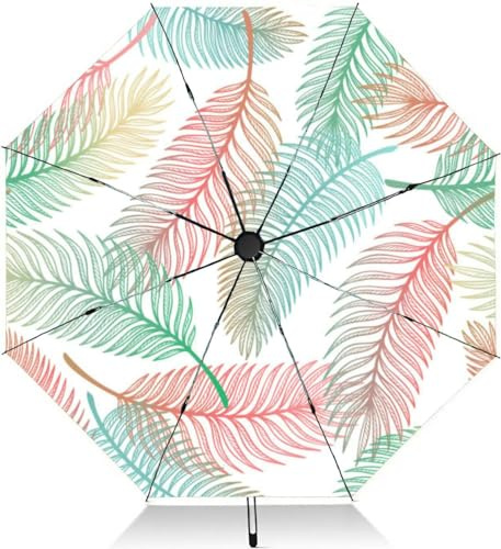 Travel Umbrella for Rain Windproof Tropical Palm Tree Leaves Palm Leaf Sketch Summer Floral Tropical Plan Automatic Cute Portable Compact Umbrella for Women Purse Backpack Car Black Sun UV Protection