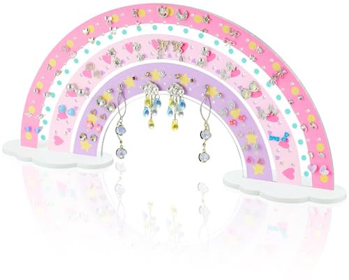 NiHome Rainbow Acrylic Earring Holder for Home, Office, Vanity - Lightweight Multicolored Layered Display with 140 Holes for Up to 70 Pairs, Durable Resistant to Fading & Deformation (Print Patterns)