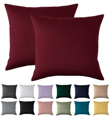 Kissenbezug 80x80 2er Set - Kopfkissenbezug 80 x 80 cm Rot Für Kissen 100% Mikrofaser Kissenhülle Bügelfrei & Knitterfrei mit Reißverschluss