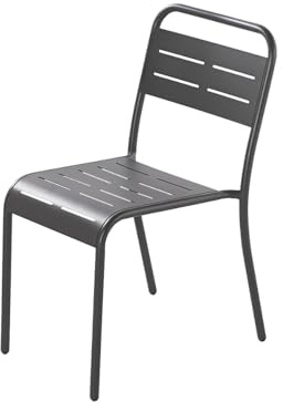 Lot de 4 Chaises de Jardin BERGAME Acier Gris Foncé Empilables | Anti-UV et waterproof, jusqu'à 130 kg par unité, dossier ajouré