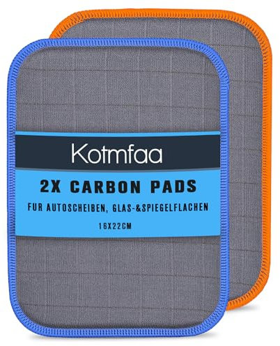 Lot de 2 tampons carbone avec noyau absorbant – Chiffons en microfibre pour vitres de voiture pour un nettoyage facile et en douceur de vos vitres de voiture | Anti-rayures et sans traces – 16 x 22 cm