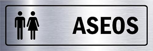 Toilets, aluminium effect informational sign SP027 - Self adhesive sticker (150mm x 50mm)