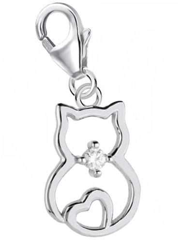 Goldene Hufeisen Katze Charm-Anhänger aus 925 Sterling-Silber Zirkonia Kristallsteine, Karabinerverschluss, für Armbänder, Bettelarmbänder C138