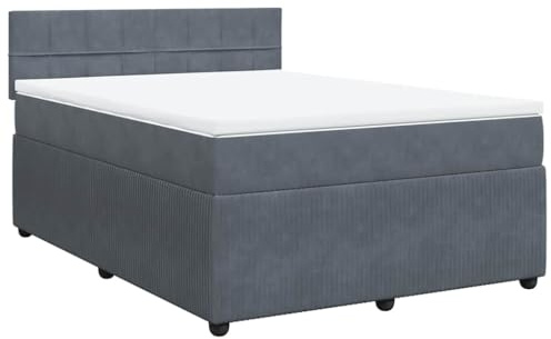 vidaXL Boxspringbett, Doppelbett mit Matratze Matratzenauflage, Bettgestell mit Lattenrost Kopfteil, Polsterbett Bett für Schlafzimmer, Dunkelgrau 140x200cm Samt