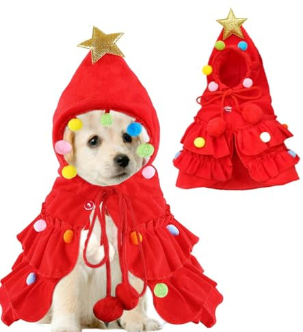 Costume Natalizio per Gatti Cani, Natale Animale Domestico Costume, Costume di Natale per Animali Regolabile Mantello natalizio regolabile per animali domestici Mantello per albero di Natale