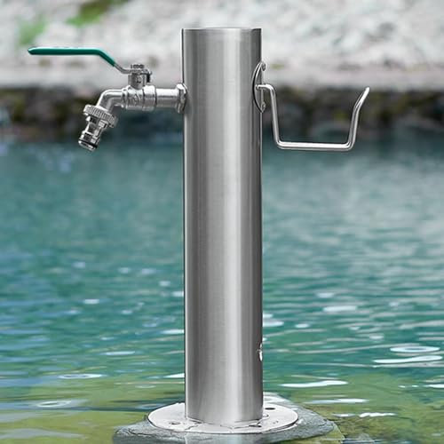 ENWYTE Colonne d'eau De Jardin Extérieure, Fontaine d'eau Ronde en Acier Inoxydable, Support De Tuyau De Robinet sur Pied pour L'arrosage Et L'irrigation De La Pelouse(D,50X20.5cm)
