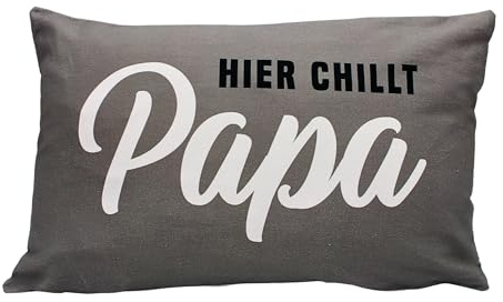 Dekorativa kuddar – soffkudde, gosig kudde som dekorativ kudde – kudde – här chillar pappa i grått med vitt bokstäver – L/B/H ca. 40 x 13 x 23 cm, 100 % bomull.
