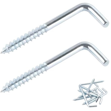 Ctyjia 20 pcs Screw Hooks, L Hook Screws, Self Tapping Screw Hooks, Right Angle Hooks, Screw-in Hooks for Hanging Cups, Keys, M3.7 x 70 mm