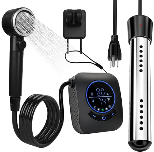 Yimserk Ducha portátil con calentador de agua, bomba de ducha de camping con batería de 8000 mAh, 5 ajustes de velocidad, pantalla LCD, 6 l/min, IPX8, cabezal de ducha portátil para camping