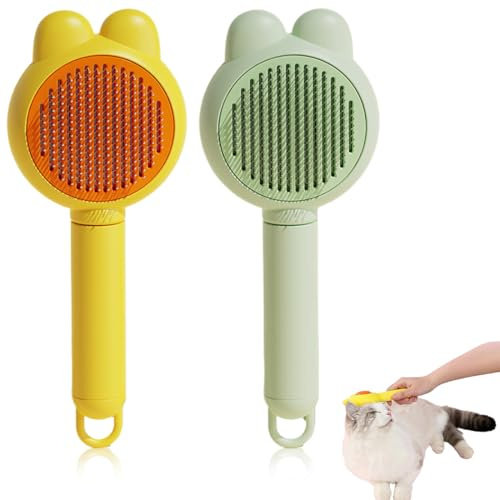 JYNVO Peine Para Gatos Cepillo Gatos Quitapelo 2 Peines para Mascotas con Orejas de Conejo (Amarillo + Verde) - Masaje y Remoción de Pelo, Cuidado Diario