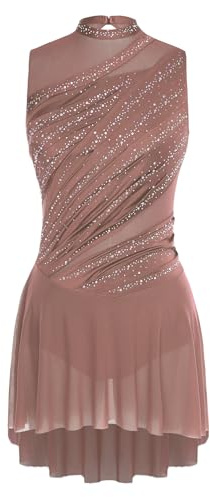 Oyolan Donna Vestito Pattinaggio Artistico Body Ginnastica Danza Strass Senza Maniche Tenuta Danza Contemporanea S-XXL, S