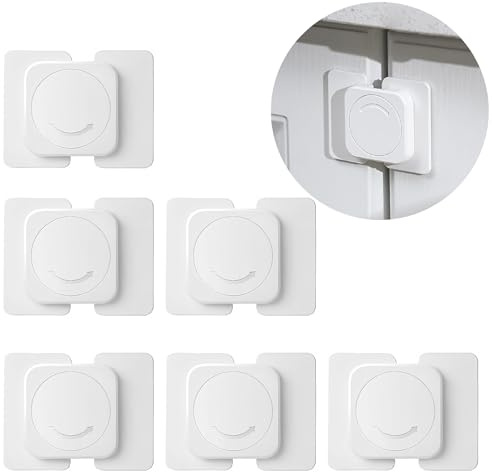 Oruiiju 6 Piezas cerraduras para refrigerador a prueba de niños-para armarios,frigoríficos y congeladores-utiliza adhesivo, sin herramientas ni brocas (Blanco)