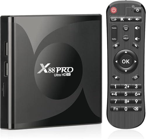 Android TV Box X88 Pro, Caja de TV 4GB RAM 32GB ROM Android TV RK3528 Quad-Core 64bit Cortex-A53 Soporte 2.4/5.0GHz WiFi6 BT5.0 HD 8K 10/100M Ethernet HD 2.0 Android 13.0TV Box Reproductor multimedia