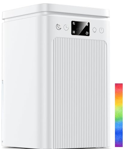 Déshumidificateur d air 2.2L,Electrique Portable Arrêt Automatique, Minuterie 6/8/10h,déshumidification Efficace,Silencieux,Résistance à La Moisissure,Lumière7 LED Couleur,Chambre,Bain (Blanc Pro)