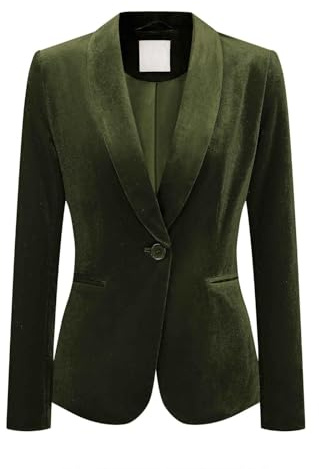 Botong Blazer en velours pour femmes col châle uni Manteau d'affaires pour mariage et Noël, vert olive, S