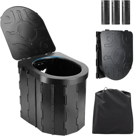 Exsink Inodoro Portátil,Inodoro portátil para Camping,Inodoro Plegable WC Portatil, con Bolsa de Transporte y Bolsas 36 Desechables,MAX 150 kg,para Acampar, Senderismo,Atascos de Tráfico