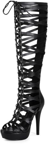Feinlina Bottes à talons hauts pour femmes, noires, lacées, découpes, à bout ouvert, talons aiguilles, pour les fêtes et les mariages (Schwarz,41)