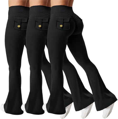 Shgiloo Flared Leggings Women - High Waisted Tummy Control Stretchy Bootcut with Pockets for Workout, Casual, Gym, Yoga and Running