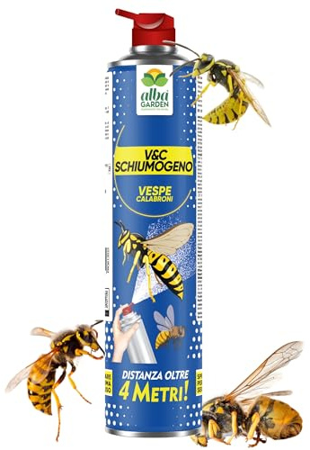 Albagarden - Insetticida Schiuma Vespe e Calabroni 750ml - Spray Schiumogeno a Lunga Gittata oltre 4 Metri - Formato Maxi Per Disinfestazione - Azione Abbattente e Residuale - Nidi e Insetti Volanti