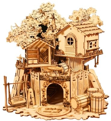 Puzzle 3D en Bois for Adultes, Modèle Miniature De Cabane dans Les Arbres avec LED Tranquille Et Apaisant for Décorer Les Bureaux Ou Les Têtes De Lit(Treehouse(no Light))