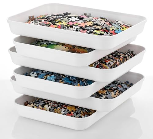 JIANTA Lot de 6 Trieur de pièces de Puzzle, 30,5 cm x 20,3 cm Empilables | Trieur de Puzzle, Blancs, Plateaux de Rangement Multifonctions en Plastique