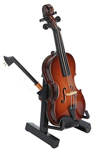 Modello di violino fatto a mano, mini modello di violino in tiglio con base e nera, accessori per miniature di case delle bambole giocattolo per strumenti musicali in miniatura,