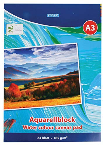 Stylex 28691 - Bloc de acuarela (DIN A3, 24 hojas, 185 g/m², con encolado, ideal para artistas aficionados y profesionales por igual