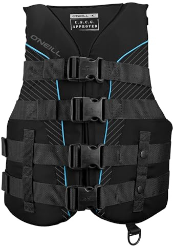 O’Neill Women’s SuperLite USCG Approved Life Vest – Lightweight Women’s Life Jacket for Boating, Wakeboarding, Waterskiing & Your Favorite Water Activities, Black/Black/Black:Turquoise, X-Large