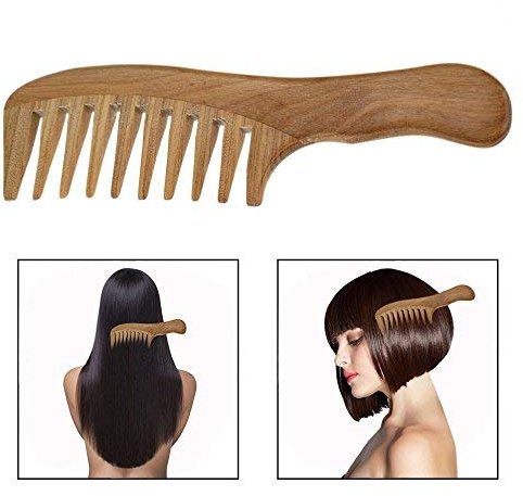 OFKPO Peine de dientes anchos, peine de sándalo natural, peine de masaje y cuidado del cabello