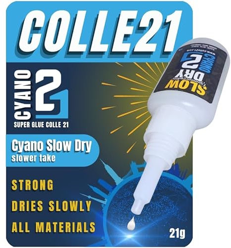 Super Glue Colle21 SLOW DRY 21g by Ammo Mig – Cyanoacrylate Extra Forte a Presa Lenta per Modelli, Bricolage e Riparazioni di Precisione