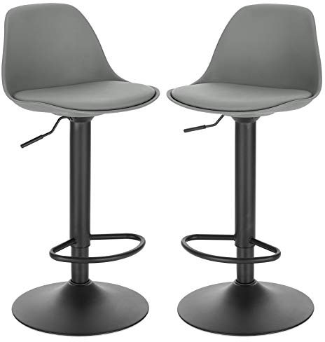 EUGAD Barhocker 2er Set Gepolsterter Drehhocker mit Luftheber-Design, Kunstleder Barstuhl mit Lehne Küchen, Höhenverstellbar Grau, 0650BY-2