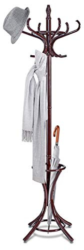 Giantex garderobsställ med paraplystativ, klädställ trä med 12 klädkrokar, garderob, träkläder, fristående, stående garderob för hall, vardagsrum (brun)