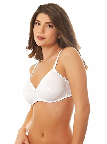 Istintiva Laura – Reggiseno Senza Ferretto in Puro Cotone Anallergico ad Elevato Comfort | Coppe morbide Non Imbottite | Spalline Regolabili | Bianco, Taglia 3C