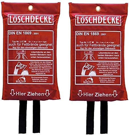 2 x Brandengel® Premium Löschdecke DIN EN 1869:2001 Brandschutzdecke 1 x 1 m auch für Fettbrände Fettbrand Küche Feuerlöschdecke Auto 100 x 100 cm 2 Stück