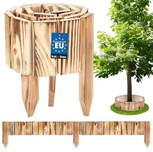 KOTARBAU® 1 STK. Rollborder 10 x 110 cm Holzzaun Angebrannt Beeteinfassung aus Kiefernholz Flexibler Gartenzaun Rasenkanten Gartenpalisade Zuschneidbar Dekorieren Zaunpfosten Umzäunung