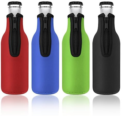 Bottle Cooler Sleeve Insulated Beer Cooling Sleeve Standard Zip-up Thick Bottle Jacket Beer Bottle Cooler Covers Sleeves 4Pcs 12Oz/330ML