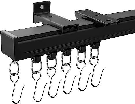 MaKefeile Ceiling Curtain Tracks 15FT,Curtain Track Wall Mount,Ceiling Mounted Sliding Door Curtains Rails Outdoor Extra Long Curtains Rod Room Divider Track for Living Bedroom with Hooks,Black