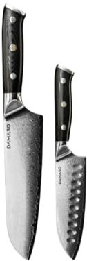 Damaso 2er-Damastmesser Set, Santokumesser Black Pearl Messerset Damast, Japanische Messer Set, Küchenmesser Set aus 67 Lagen Damaststahl