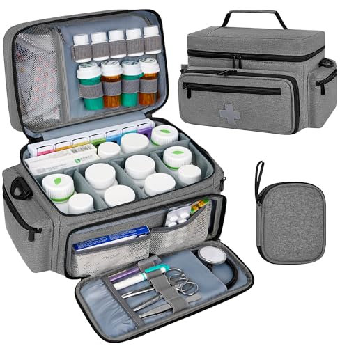 Eurhomewit Erst Hilf Tasch Leer, Notfalltasche Leer für Krankenschwester, Medizintasche Reise, Notfallveranstaltung Tasche Arzttasche für Hausarzt, Häusliche Pflege, Medizin Organizer (Grau)