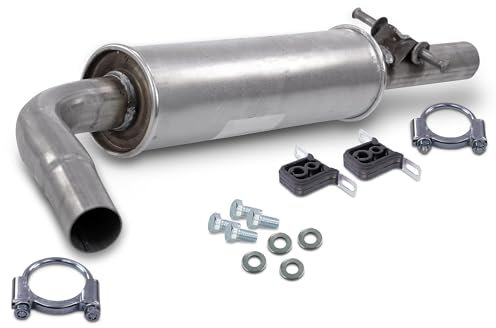 ATEC Germany Auspuff Schalldämpfer Set 1x Mittelschalldämpfer, 2x Anschlagpuffer, 2x Bügelschelle, 4x Sechskantschraube, 4x Unterlegscheibe