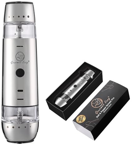 Salz und Pfeffermühle elektrisch & wiederaufladbar mit einstellbaren Grobstufen | Elektrische Salz und Pfeffermühle aus robustem Edelstahl | Gewürzmühle elektrisch [2 in 1]