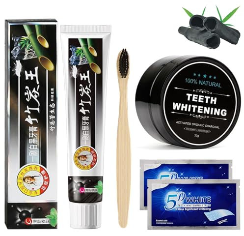 TECHEEL Aktivkohle Zahnpasta Pulver Teeth Whitening Strips Activated Charcoal Powder Zahnweiss Pulver Aktivkohle Zahnaufhellung Bleaching Zähne Aufhellen Zahnreinigung für Natürlich Weiße Zähne