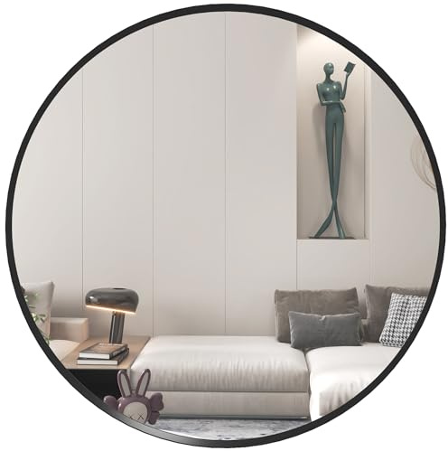 HOMCOM Wandspiegel, 60 x 60 cm Rund Badspiegel mit Aluminiumlegierungrahmen, dekorative Spiegel für Bad, Wohnzimmer, Schlafzimmer, Schwarz