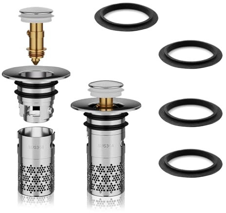 Zfseyuh 2 Stücke WaschbeckenstöPsel für 34-40mm Abfluss Ablauf, Universal Pop Up Abflusssieb Waschbecken mit Haarsieb - ABS, Edelstahl, Silber