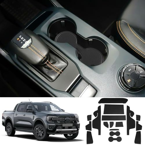 Coleya Antirutschmatten Kompatibel mit Ford Ranger T9 2023 2024(Elektronische Bremse), Mittelkonsole Gummimatten Türnaht Matten Getränkehalter Matte, Ford Ranger rutschfeste Matten (Schwarz)