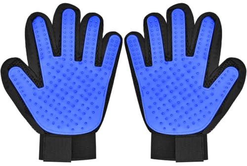 LICQIC Pet Dog Cat Grooming Glove, Pet Hair Remover Mitt, 2 Pcs Blue, R+L