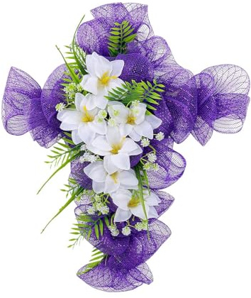Corona de Puerta de crucifijo, Cruces de Corona - Coronas de Boda - Corona de crucifijo con Flores Artificiales, Guirnalda de Primavera de Pascua para casa de Campo, Vacaciones, Ventana de Boda
